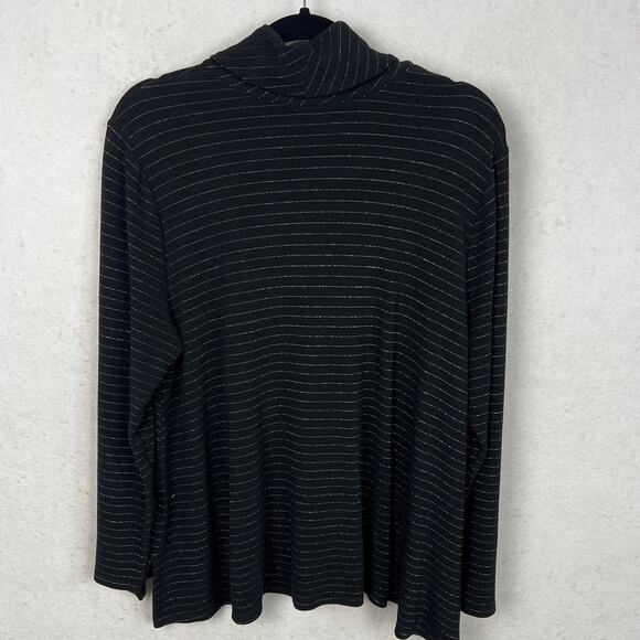 J. Jill Women’s Cowl Neck Sweater Black/Metallic Silver Stripes  Size XL Fall - Picture 2 of 9